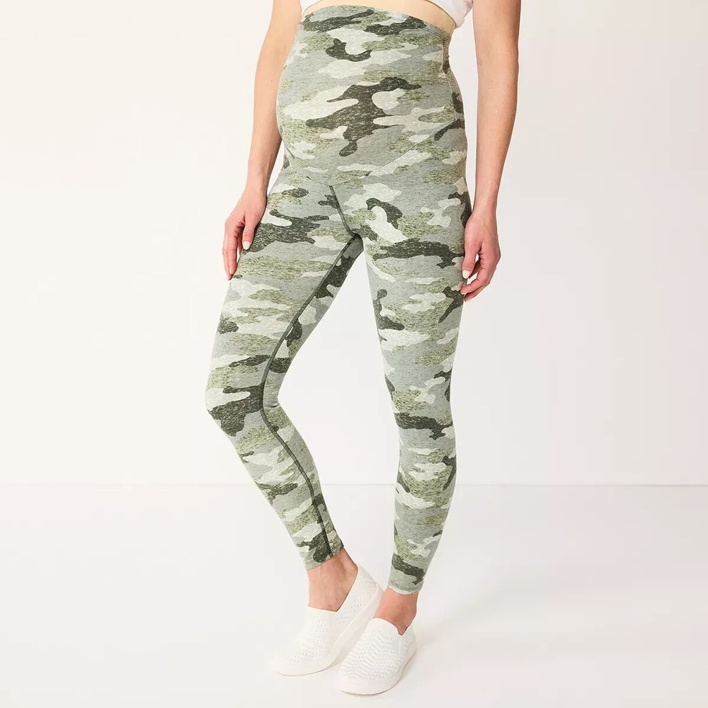 Sonoma Women Full Belly Panel Maternity Leggings Camo Camoflage Green Medium NEW